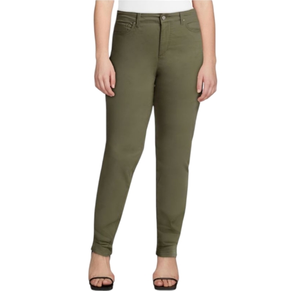 Olive Green Jeans  Mid-Rise Stretch Tapered Leg Classic Fit NWT Sz 8P - Picture 4 of 11
